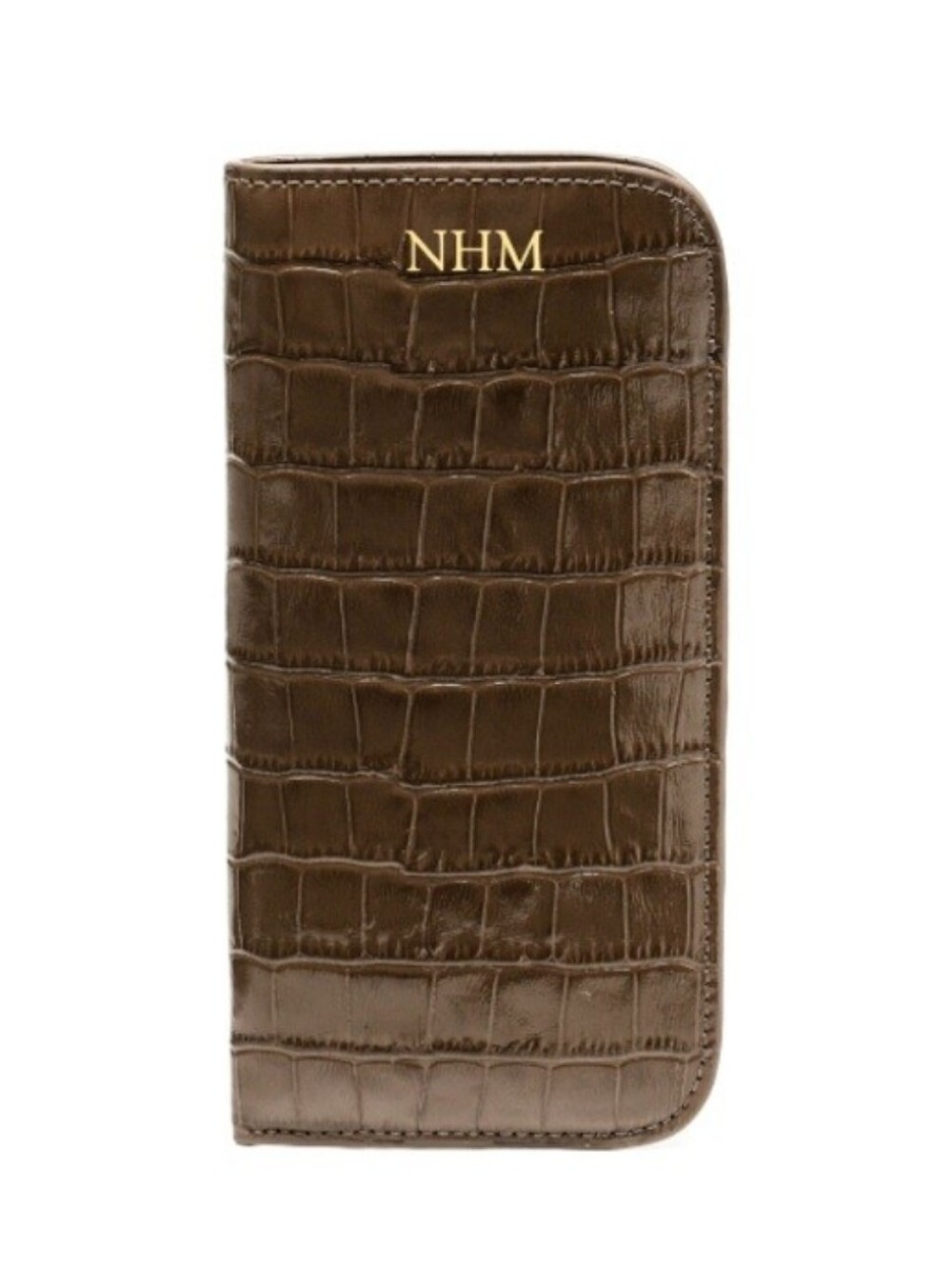 Leatherology Soft Eyeglasses Case Premium Croc Cocoa Debossed Gold Personalized